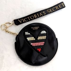 Victoria's Secret Heart Sequined Coin Purse With Removable Logo Wristlet Strap